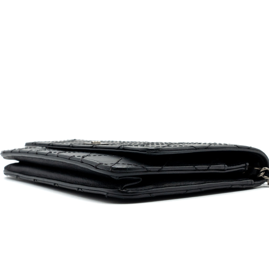 Chanel 2.55 Wallet On Chain Aged Calfskin Black Ruthenium
