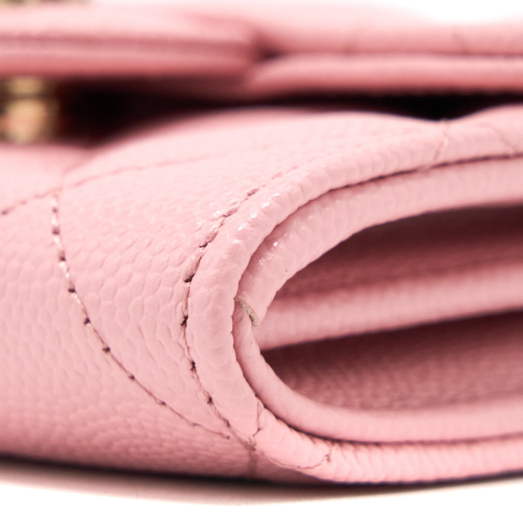 Chanel 22C Flap Card Holder with Chain Caviar Pink L