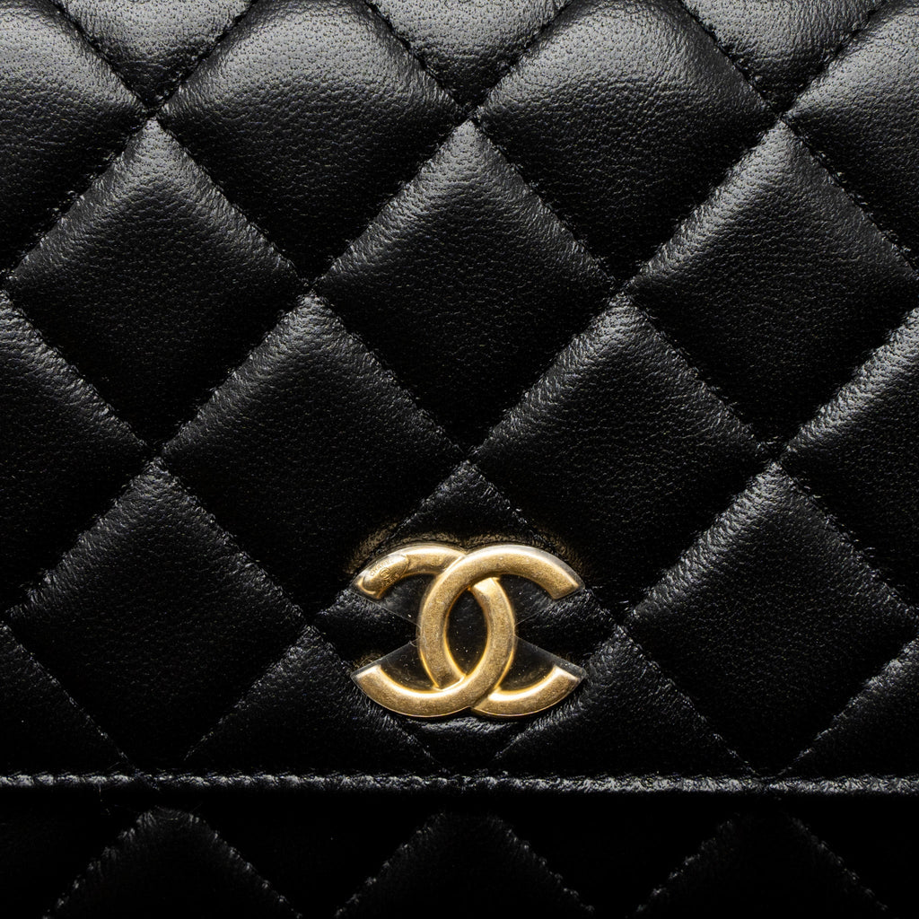 Chanel Detail Top Handle Wallet On Chain Lambskin Black Brushed  (Microchip)