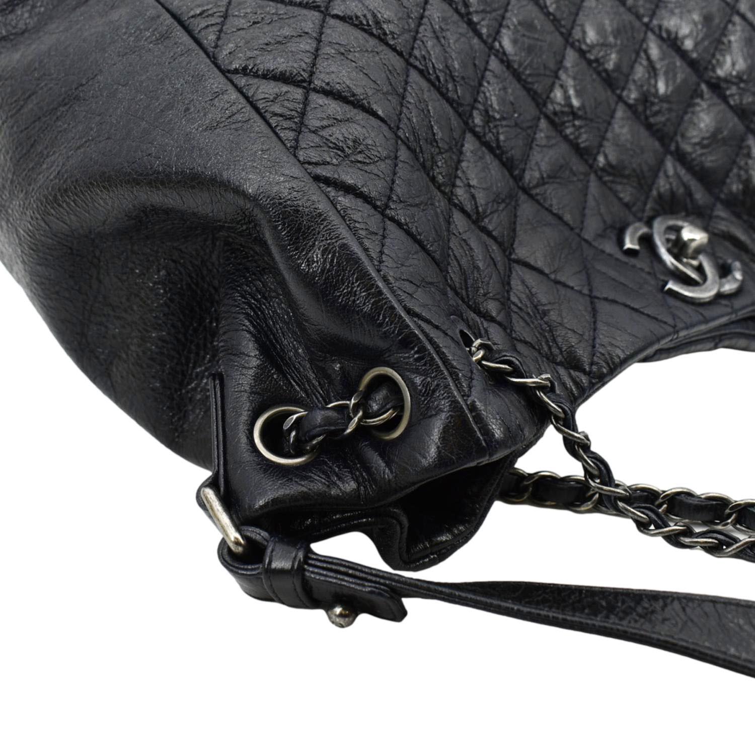 CHANEL Glazed Aged Calfskin Distressed Tote Shoulder Bag Blue