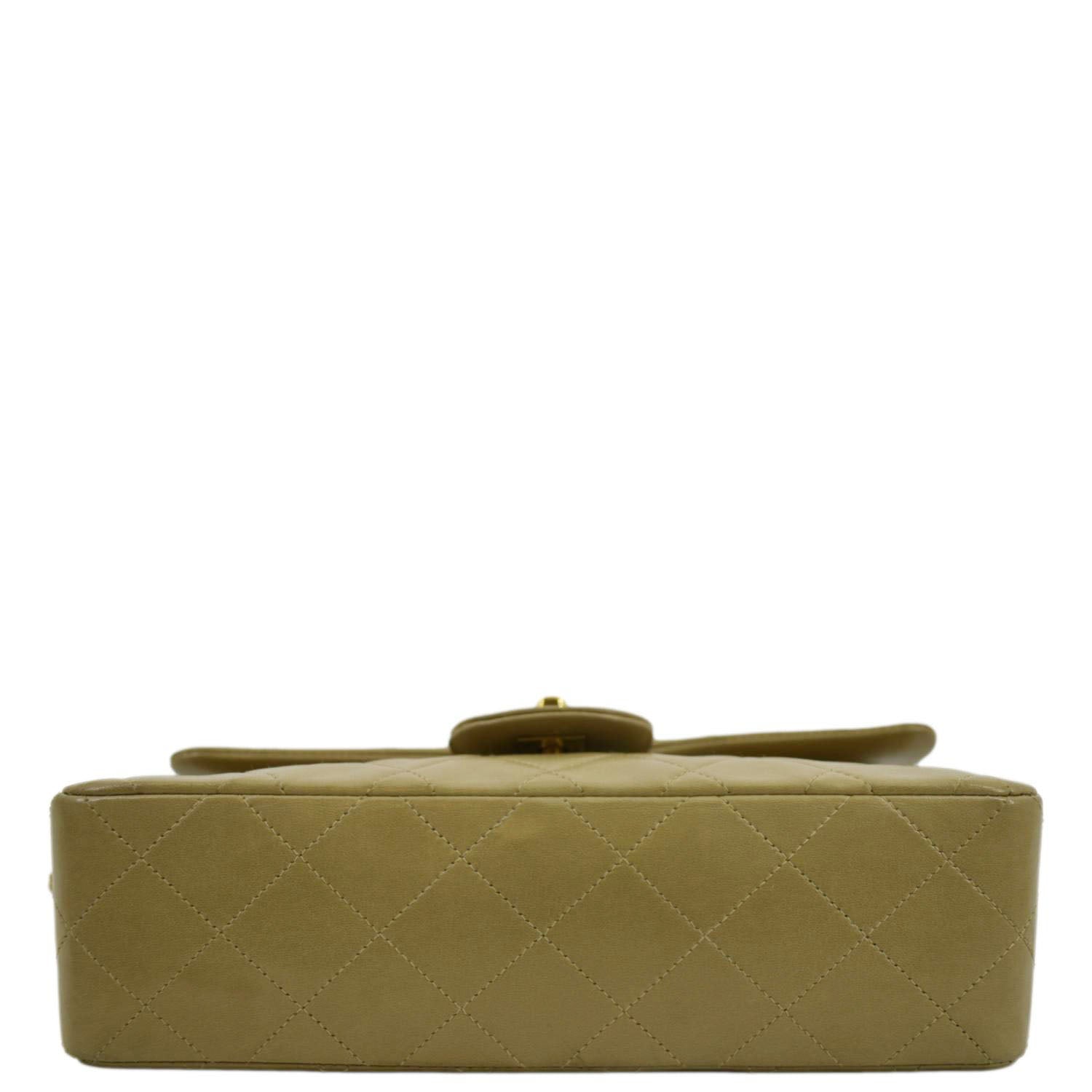 CHANEL Classic Double Flap Leather Shoulder Bag Beige