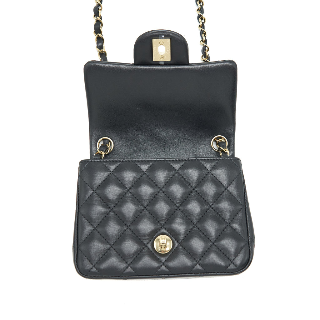 Chanel Mini Square Flap Bag Lambskin Black L