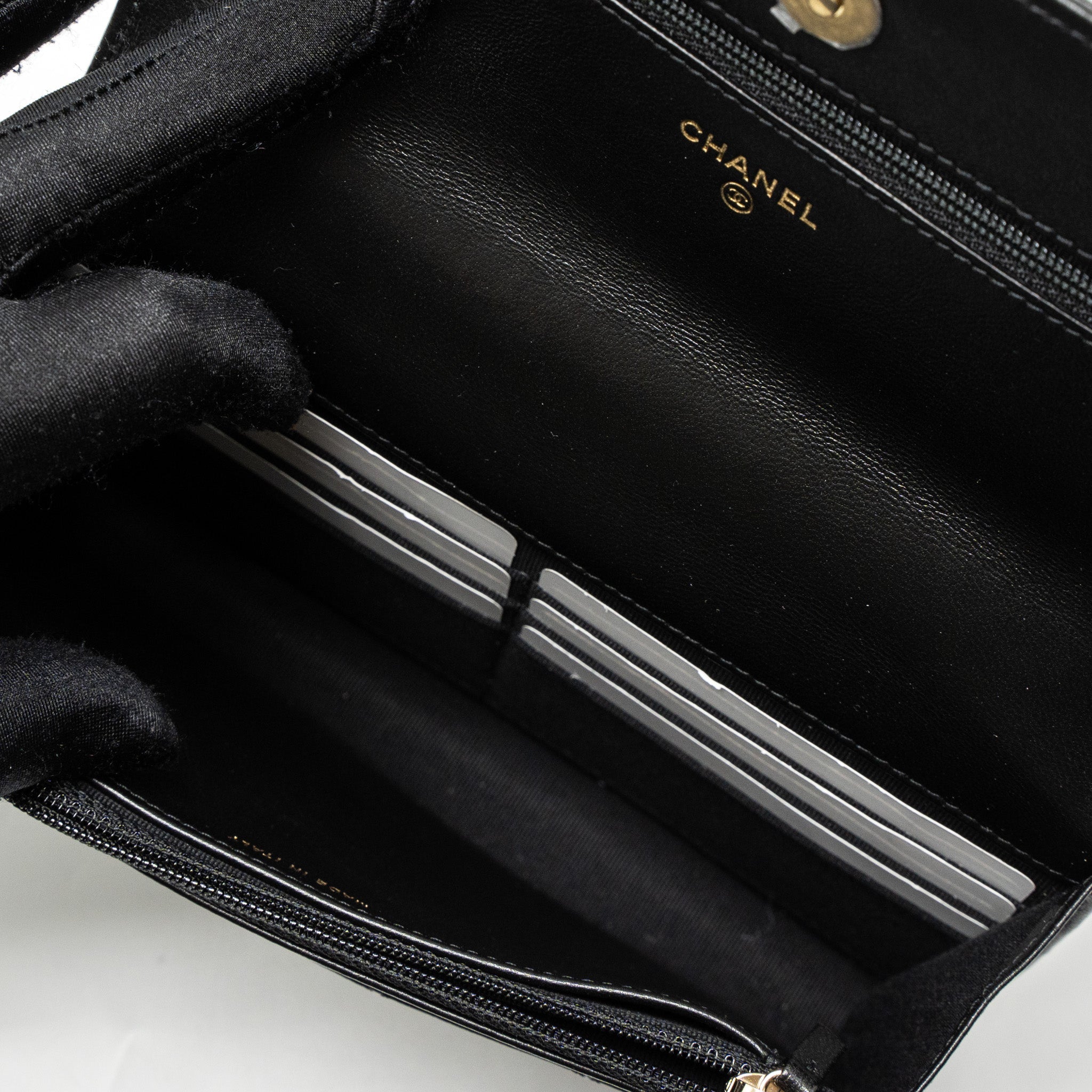 Chanel Detail Top Handle Wallet On Chain Lambskin Black Brushed  (Microchip)