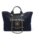 Chanel Deauville Tote Bag Denim Dark Blue/Gold