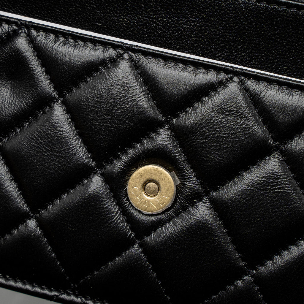 Chanel Detail Top Handle Wallet On Chain Lambskin Black Brushed  (Microchip)