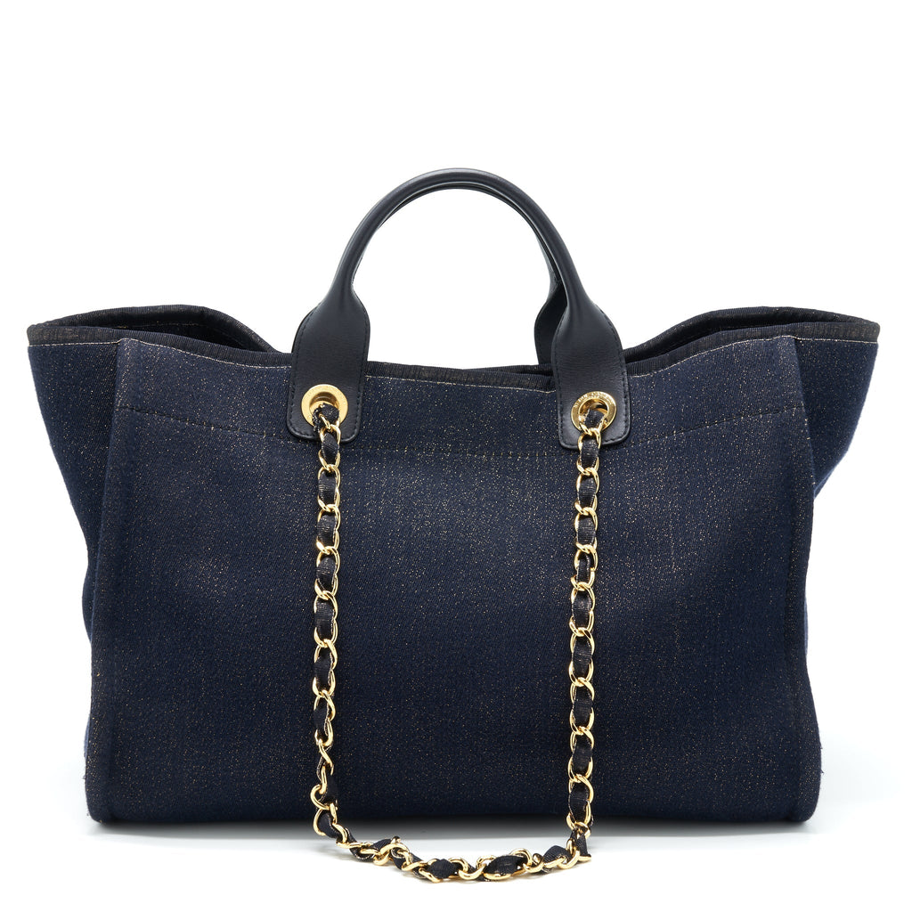 Chanel Deauville Tote Bag Denim Dark Blue/Gold
