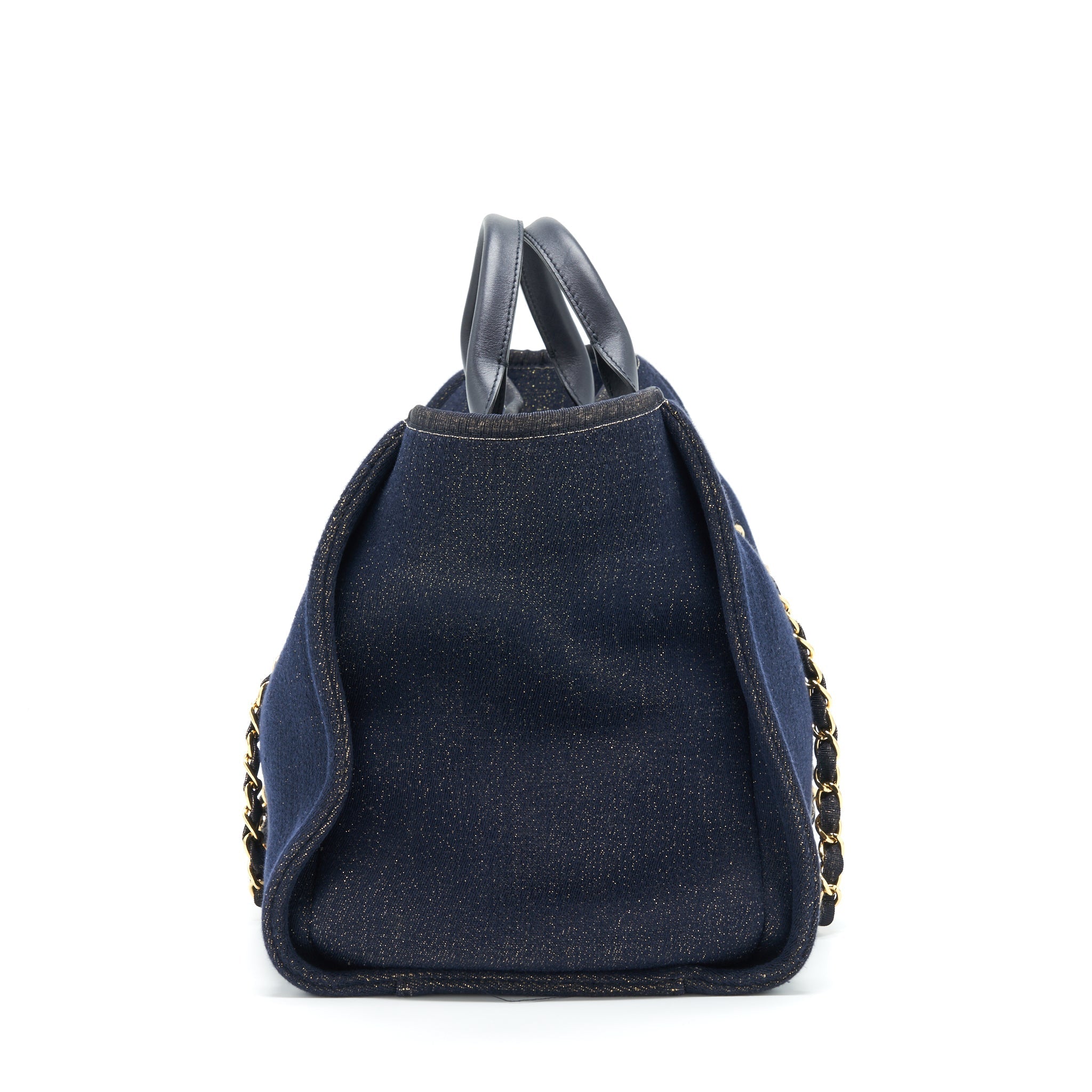 Chanel Deauville Tote Bag Denim Dark Blue/Gold