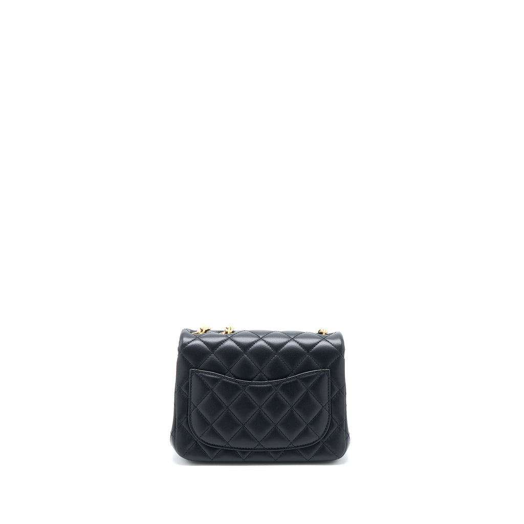 Chanel 23S Camellia Chain Mini Square Flap Bag Lambskin Black Brushed  (Microchip)