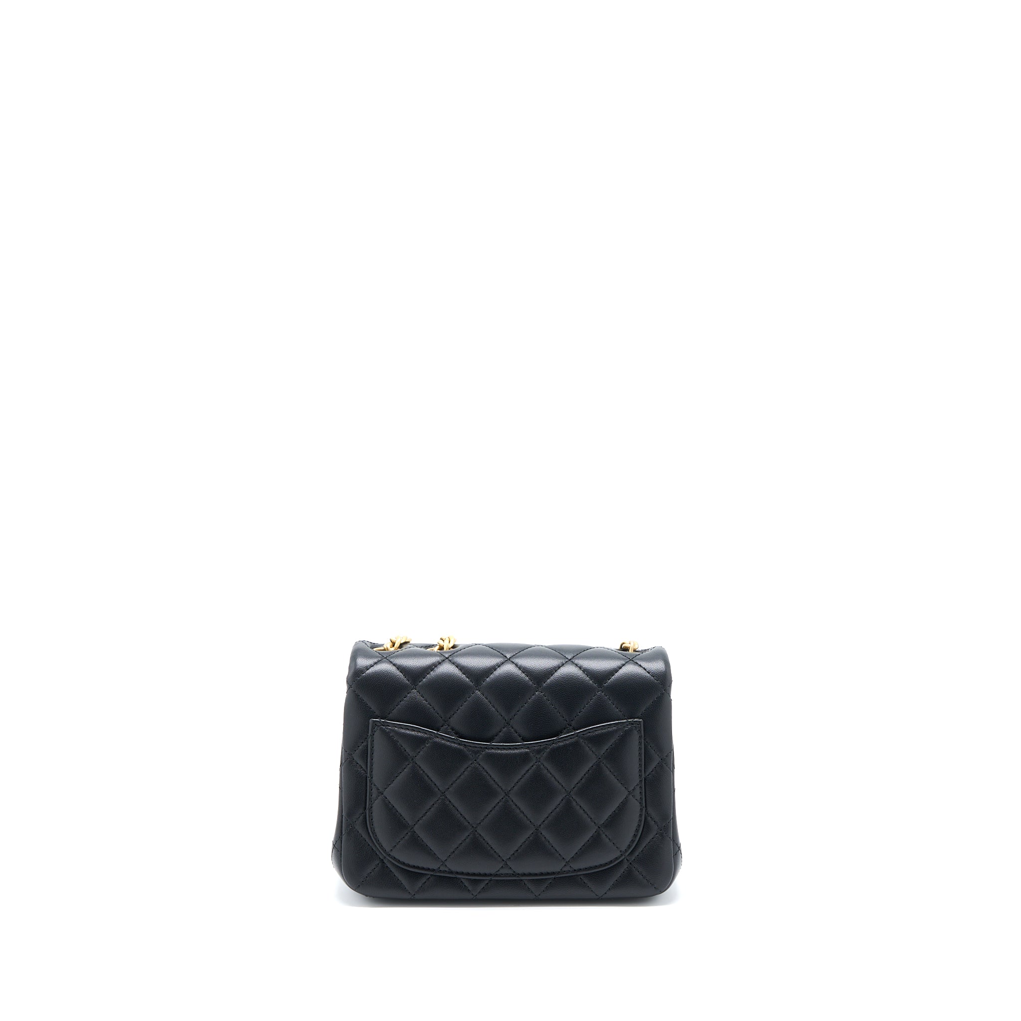Chanel 23S Camellia Chain Mini Square Flap Bag Lambskin Black Brushed  (Microchip)