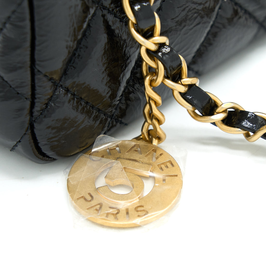 Chanel 23C Small Hobo Bag Shiny Calfskin Black Brushed  (Microchip)