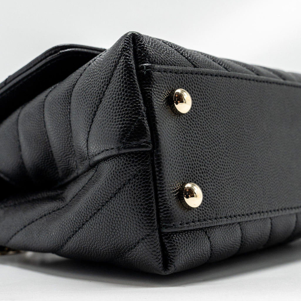 CHANEL Small Coco Handle Chevron Caviar Black L