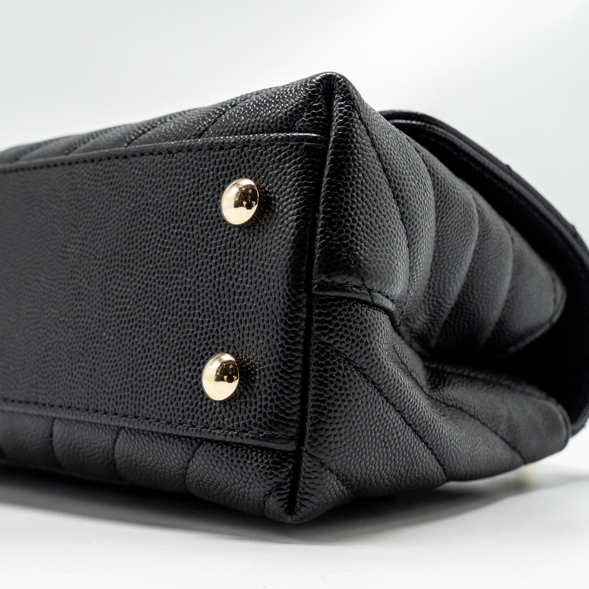 CHANEL Small Coco Handle Chevron Caviar Black L