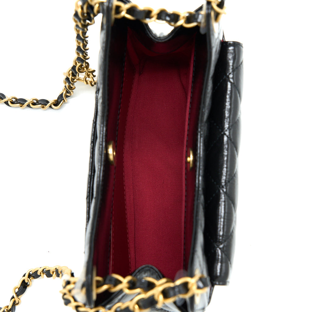 Chanel 23C Small Hobo Bag Shiny Calfskin Black Brushed  (Microchip)