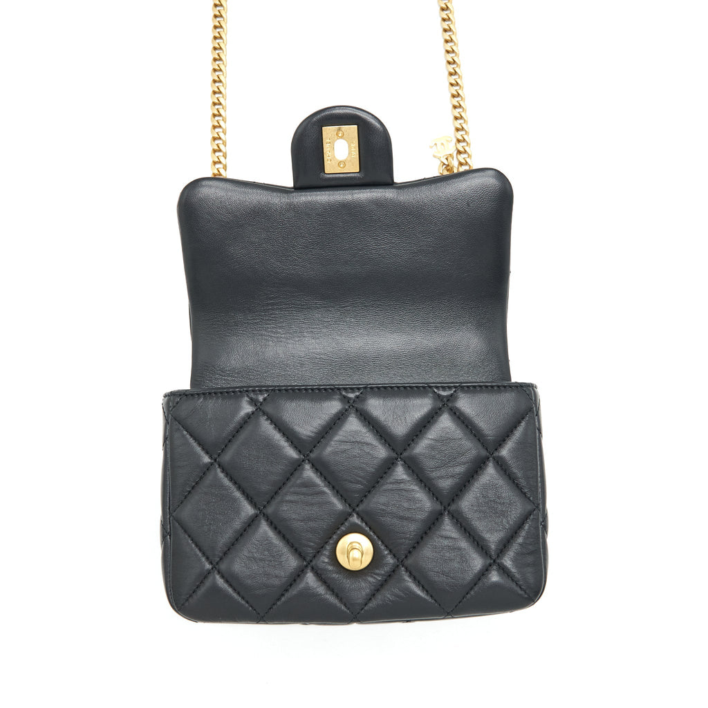 Chanel 22P Mini Square Flap Bag Lambskin Black Gold/Black Hardware