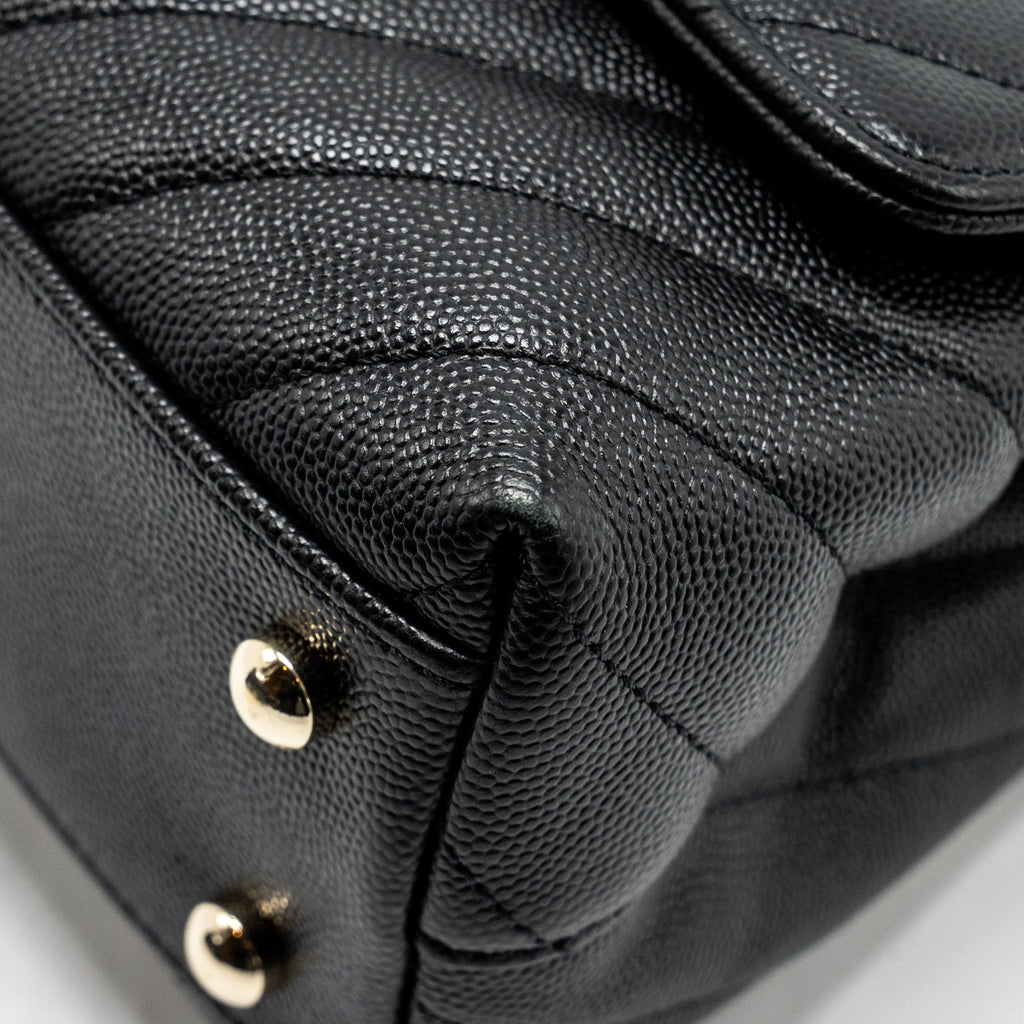 CHANEL Small Coco Handle Chevron Caviar Black L