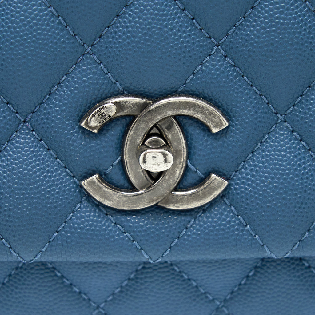 Chanel Medium Coco Handle Caviar Blue Ruthenium
