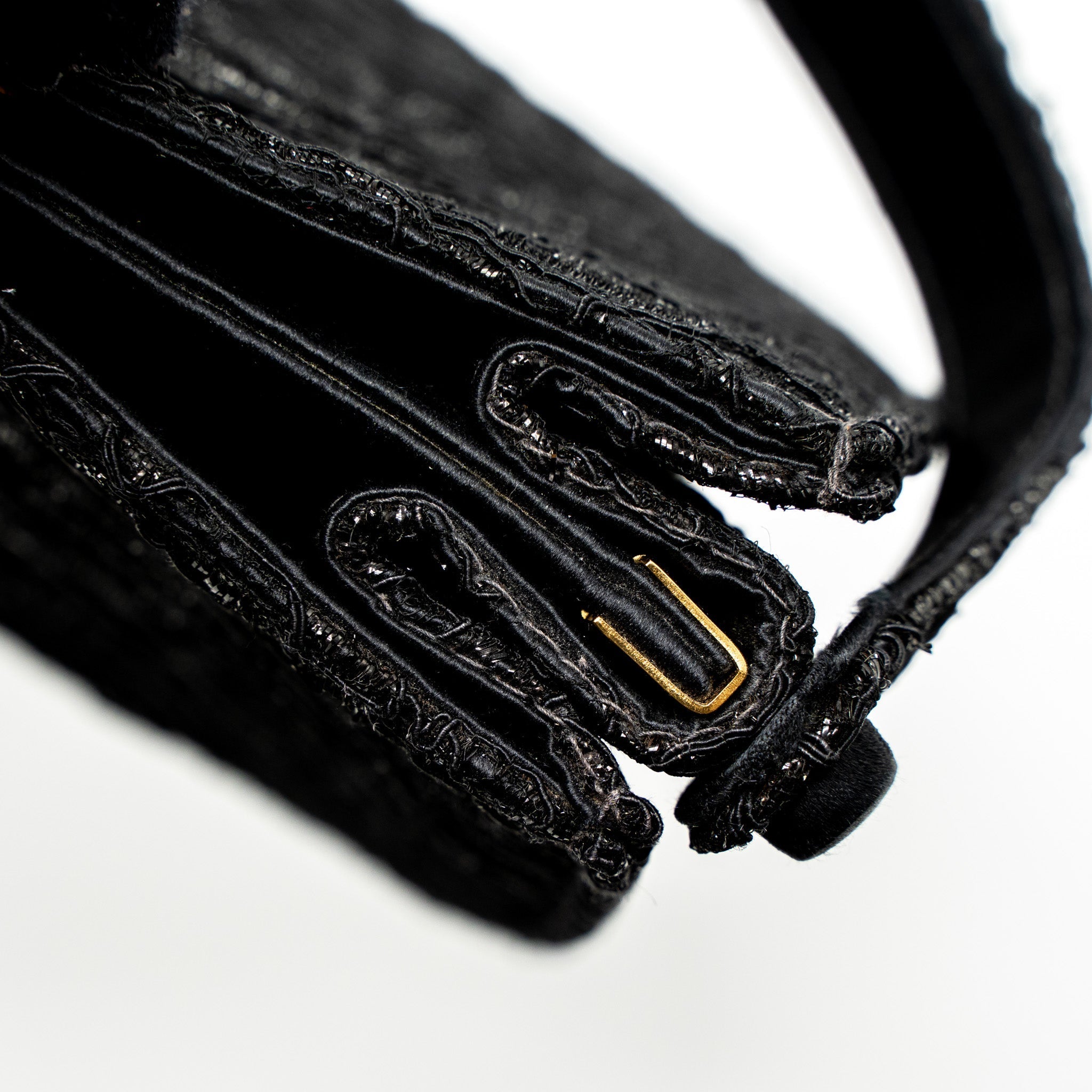 Chanel Vintage Double Sided Tumlock Handbag Laced Satin Black