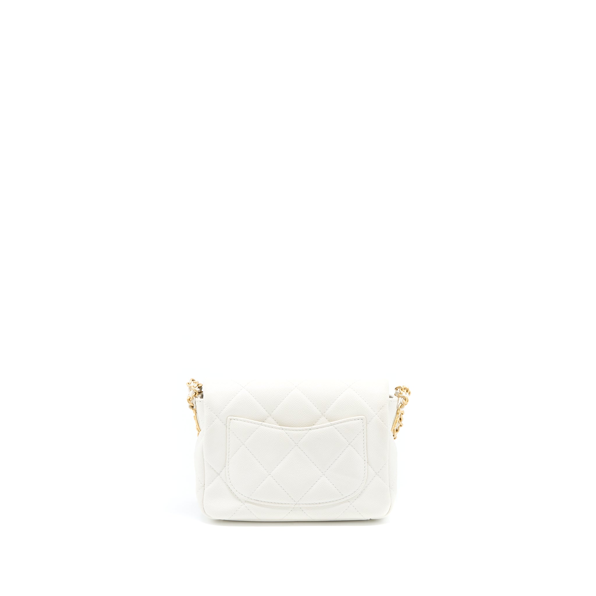 Chanel 22A Mini Square Flap Bag Caviar White Brushed  (Microchip)