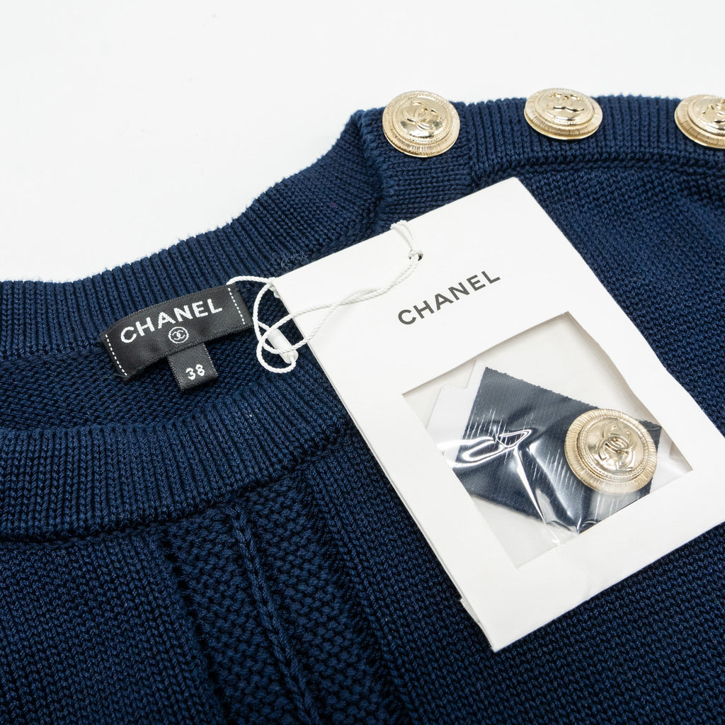 Chanel size 38 21C pullover knit sweater navy blue
