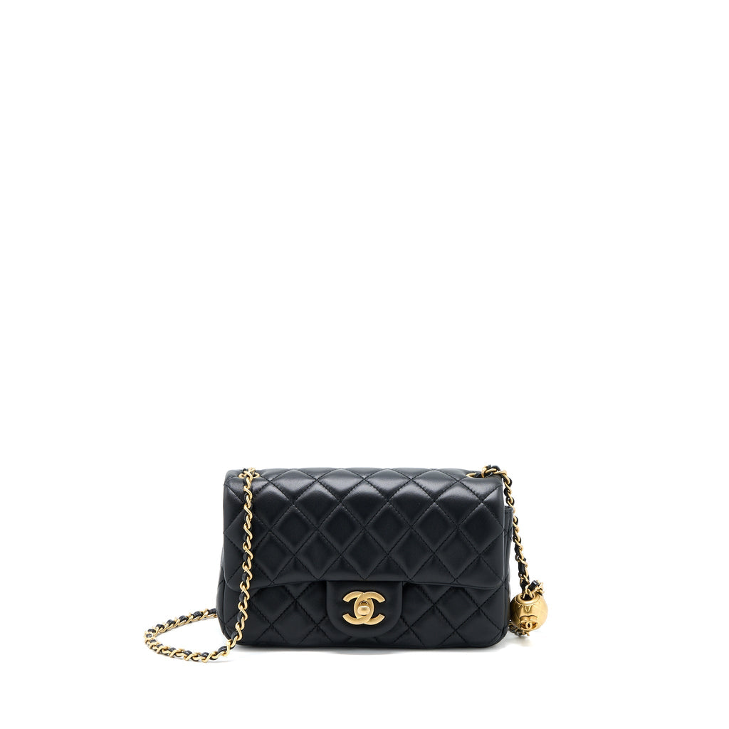 Chanel Pearl Crush Mini Rectangular Flap Bag Lambskin Black Brushed