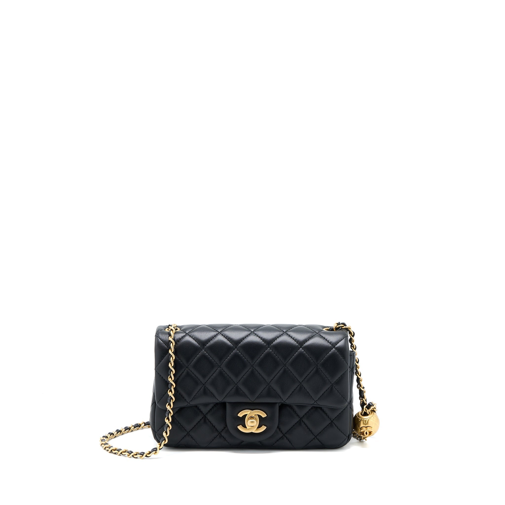Chanel Pearl Crush Mini Rectangular Flap Bag Lambskin Black Brushed