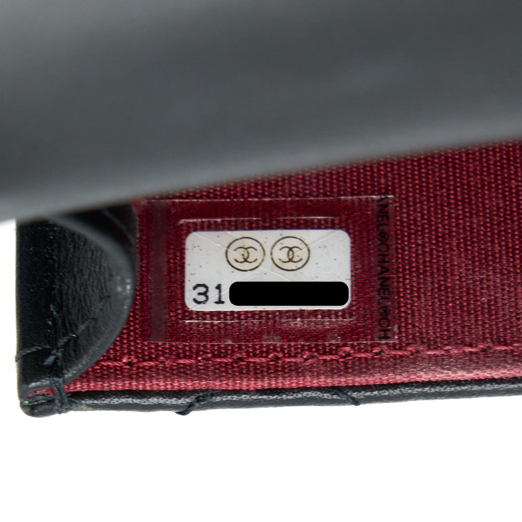 Chanel Vertical Flap Phone Pouch with Pearl Chain Lambskin Black Brushed