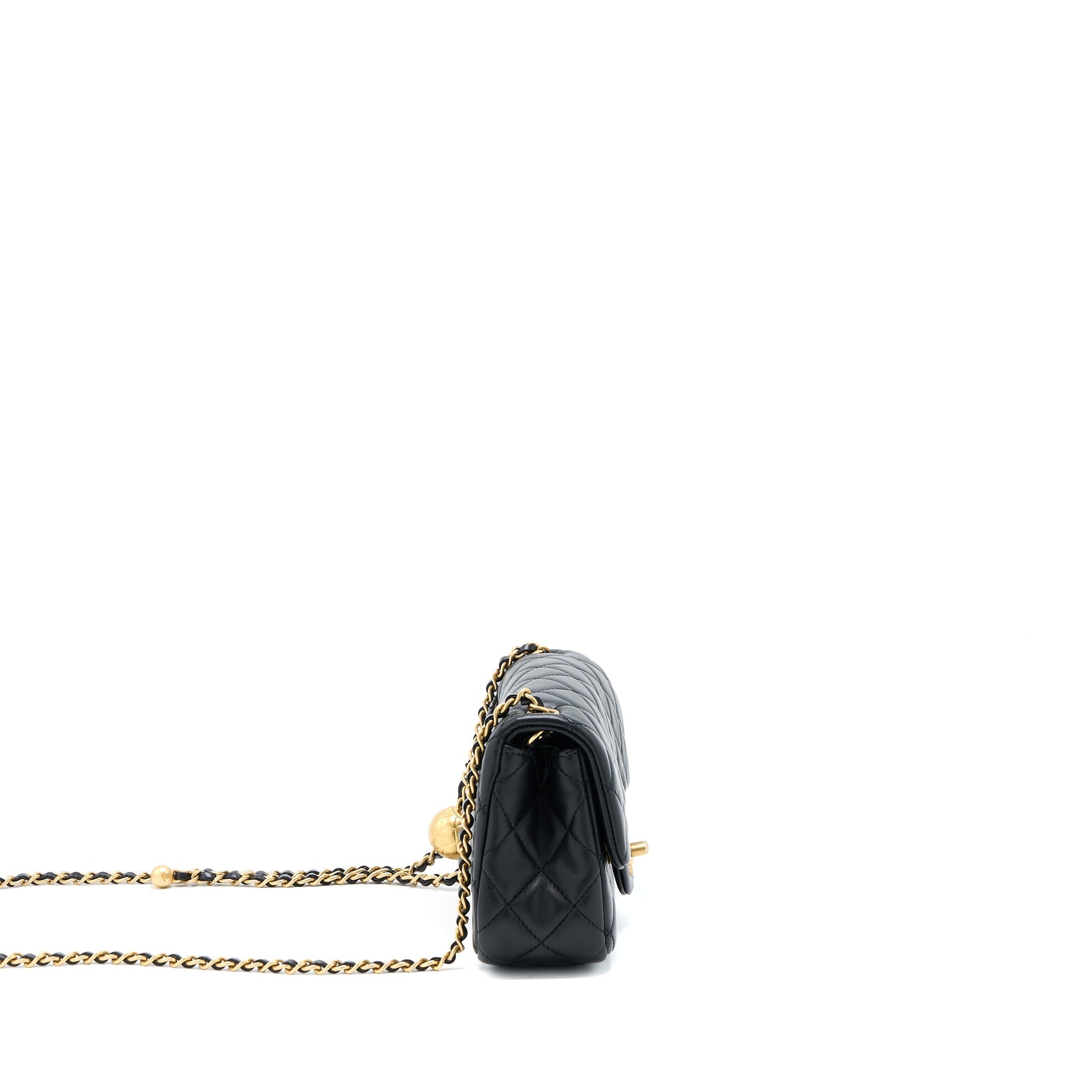 Chanel Pearl Crush Mini Rectangular Flap Bag Lambskin Black Brushed