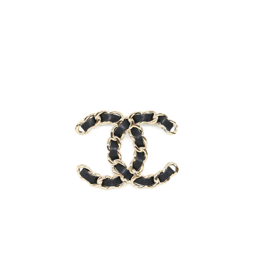 Chanel CC With Leather Chain Brooch Black L