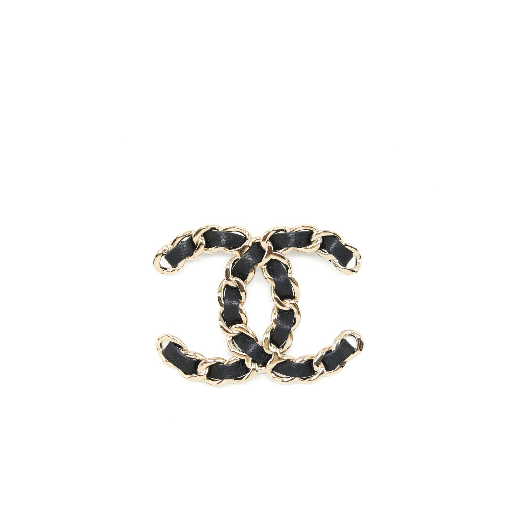 Chanel CC With Leather Chain Brooch Black L