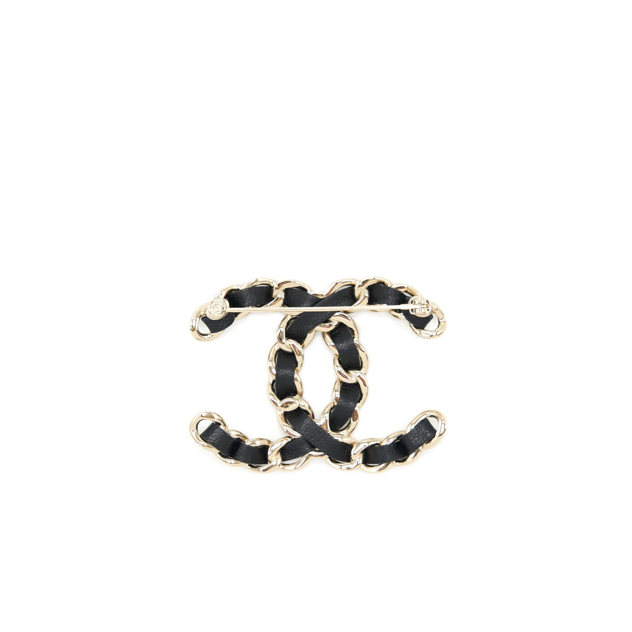 Chanel CC With Leather Chain Brooch Black L
