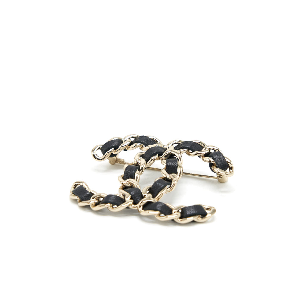Chanel CC With Leather Chain Brooch Black L