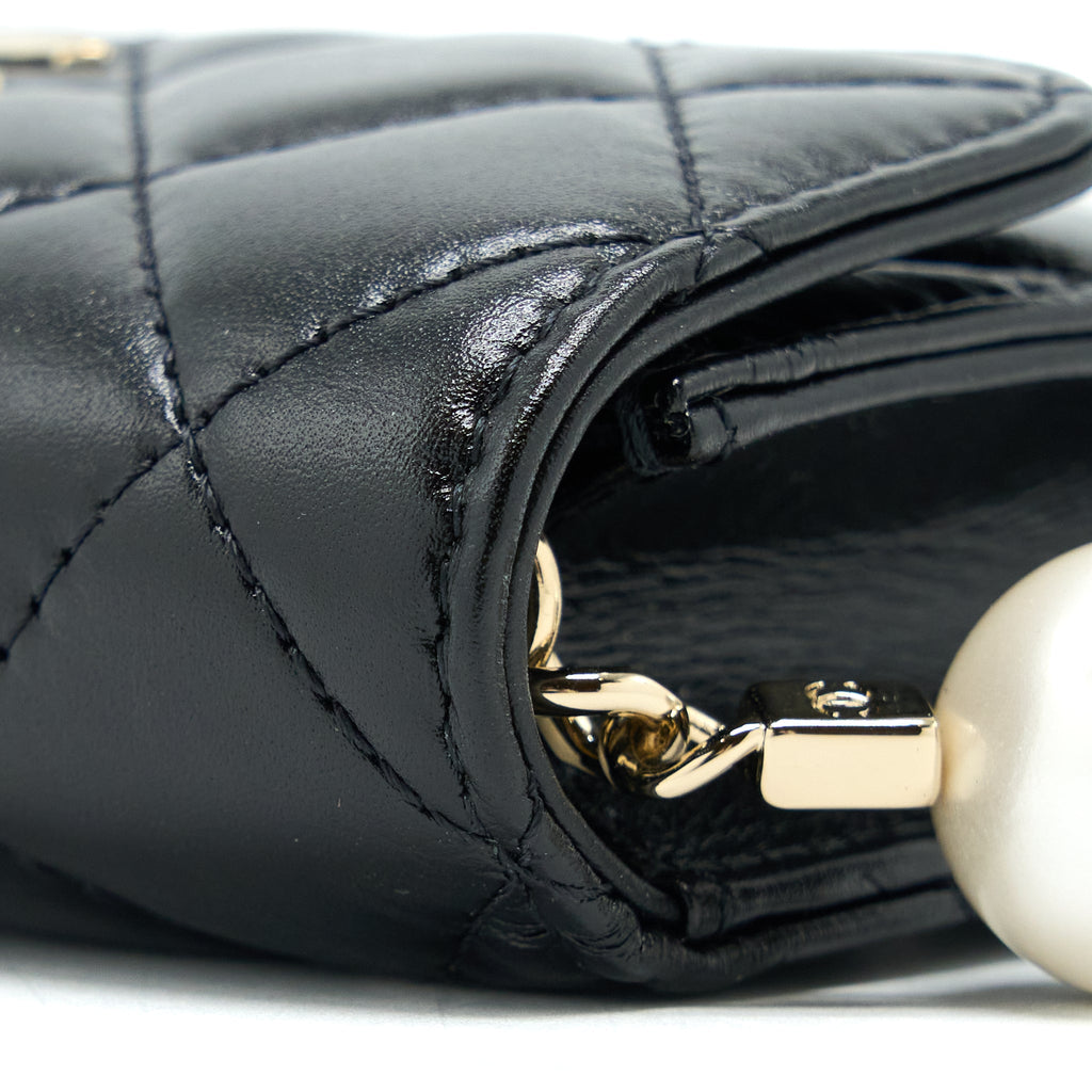 Chanel Mini Flap Bag with Giant Pearl Chain Lambskin Black L