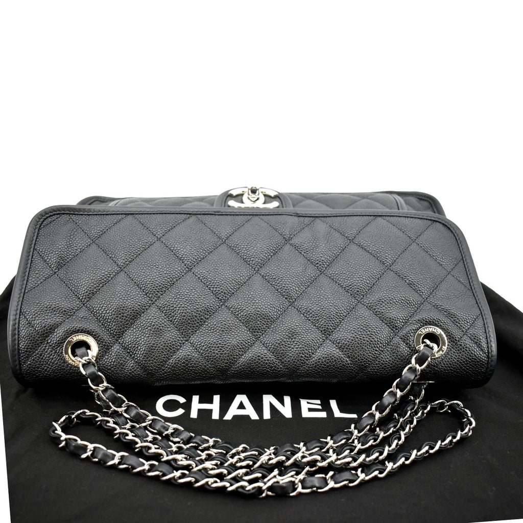 CHANEL Riviera Flap Large Quilted Caviar Leather Shoulder Bag Black