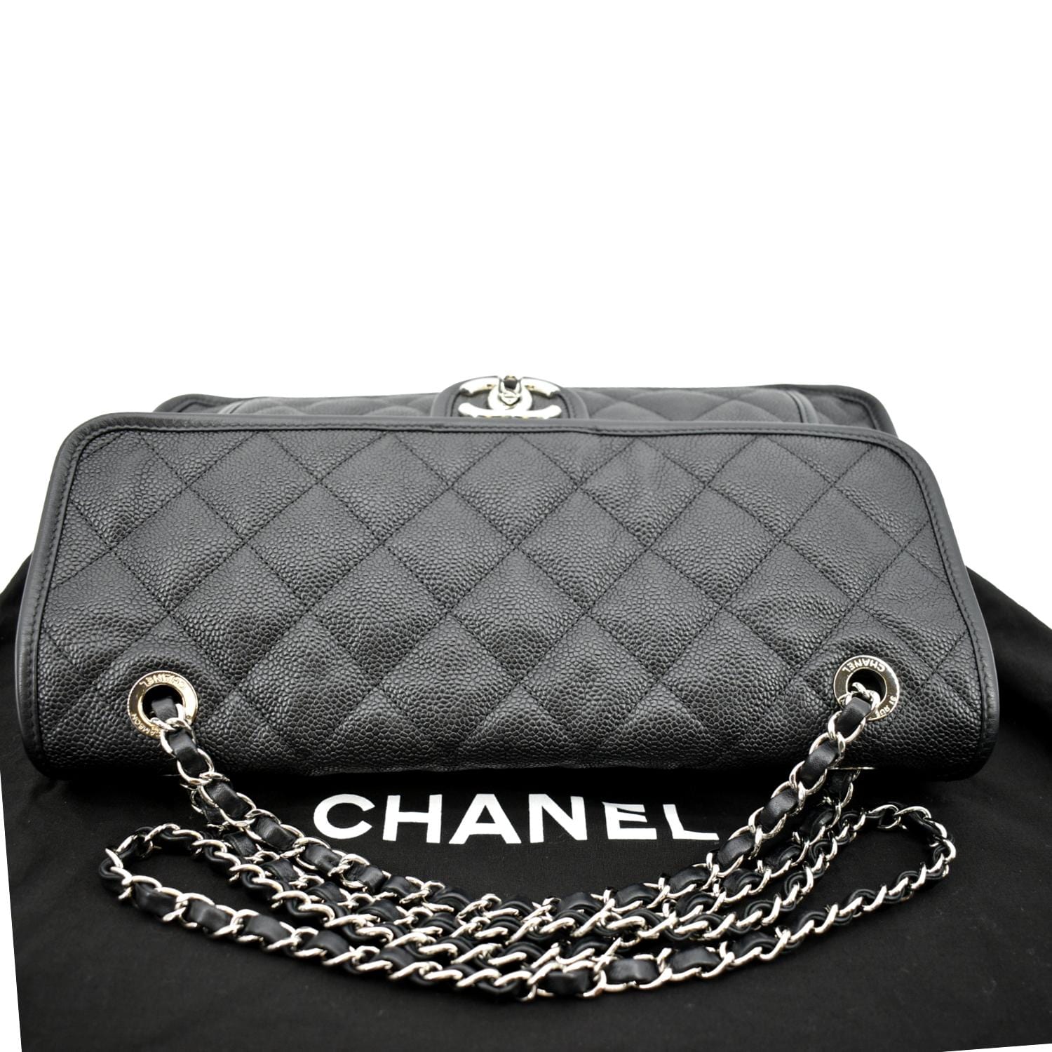 CHANEL Riviera Flap Large Quilted Caviar Leather Shoulder Bag Black