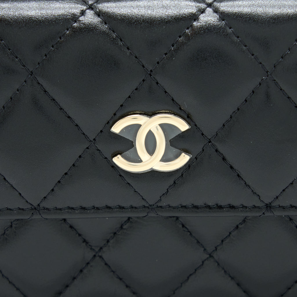 Chanel Mini Flap Bag with Giant Pearl Chain Lambskin Black L