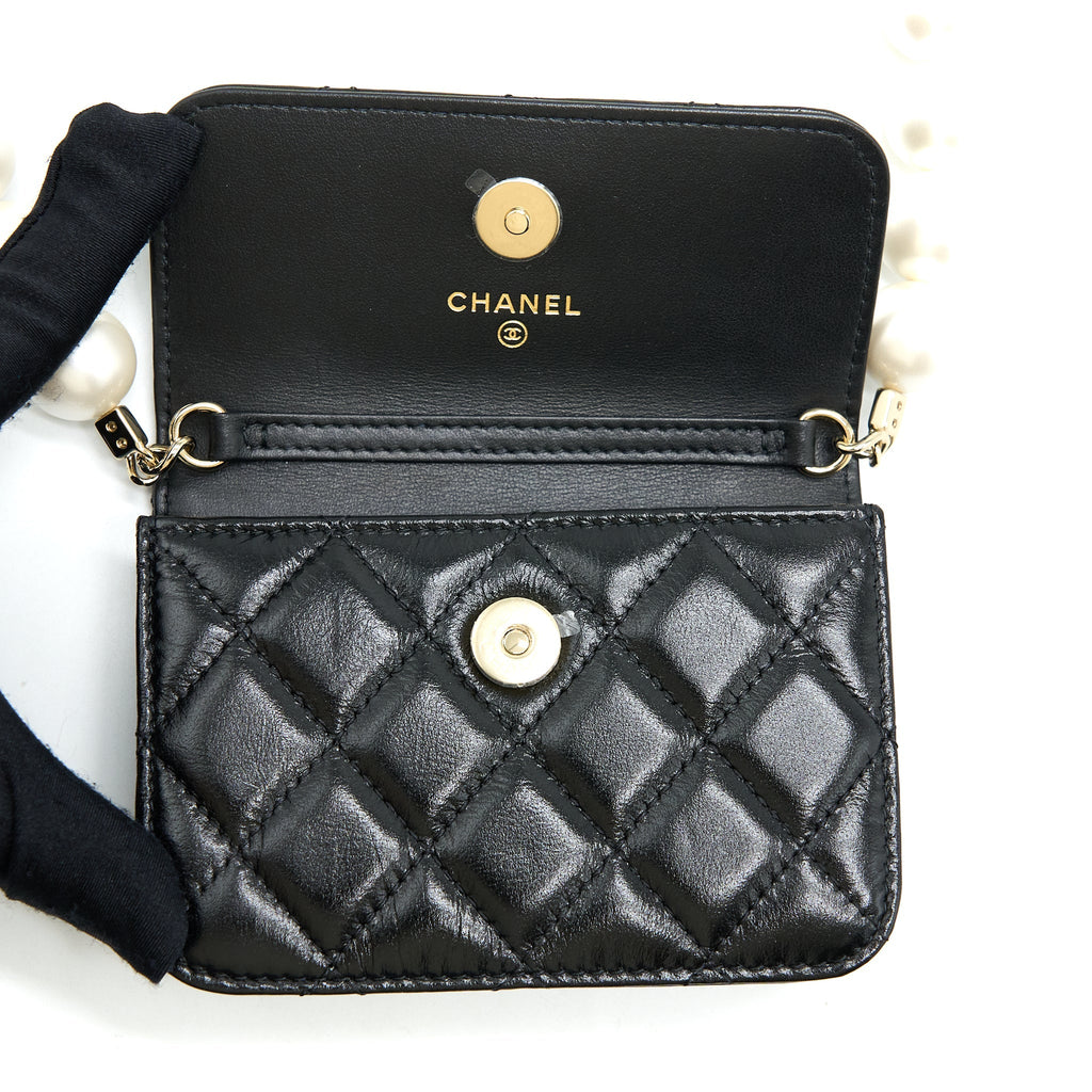 Chanel Mini Flap Bag with Giant Pearl Chain Lambskin Black L