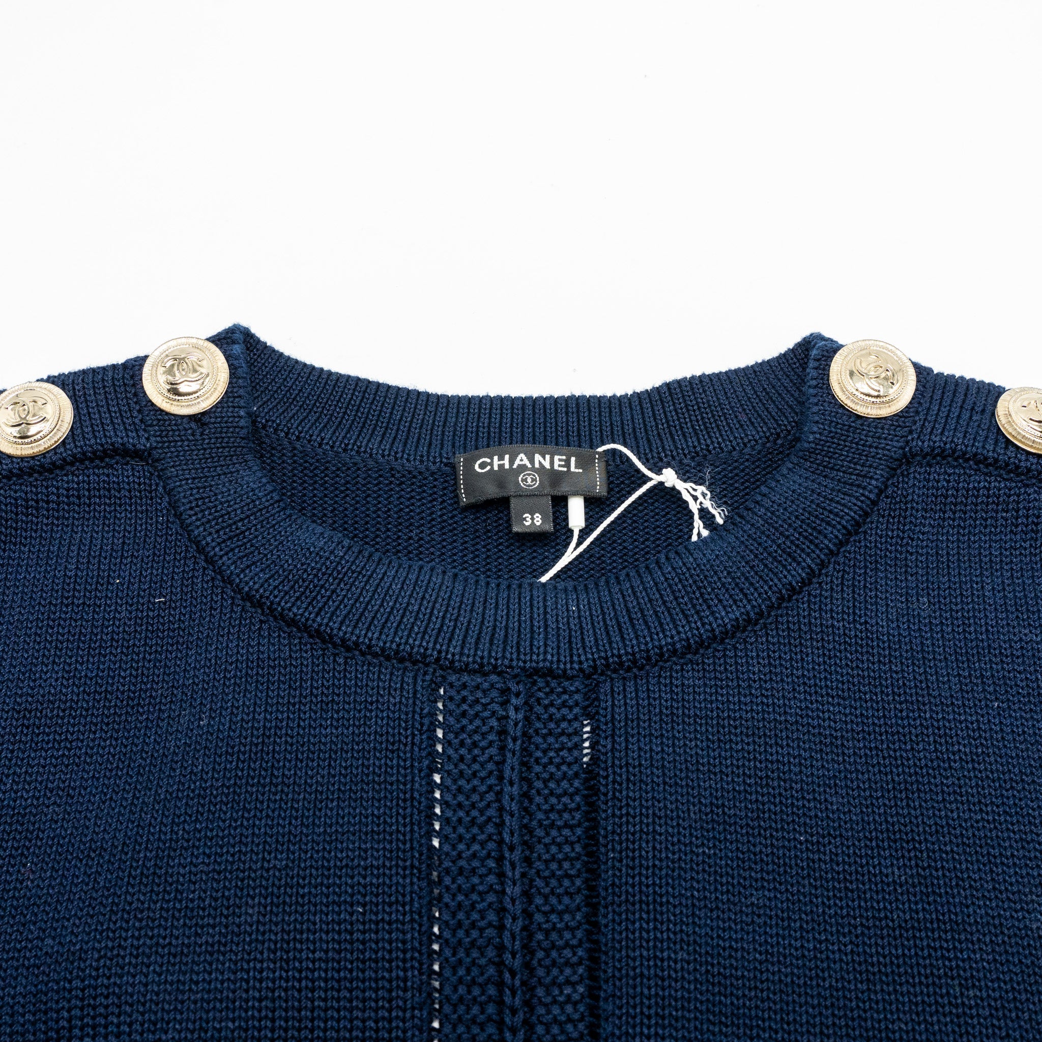 Chanel size 38 21C pullover knit sweater navy blue