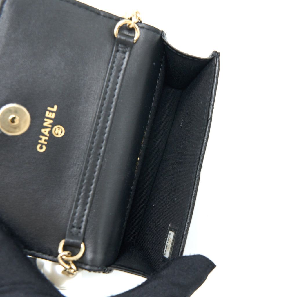 Chanel Mini Flap Bag with Giant Pearl Chain Lambskin Black L
