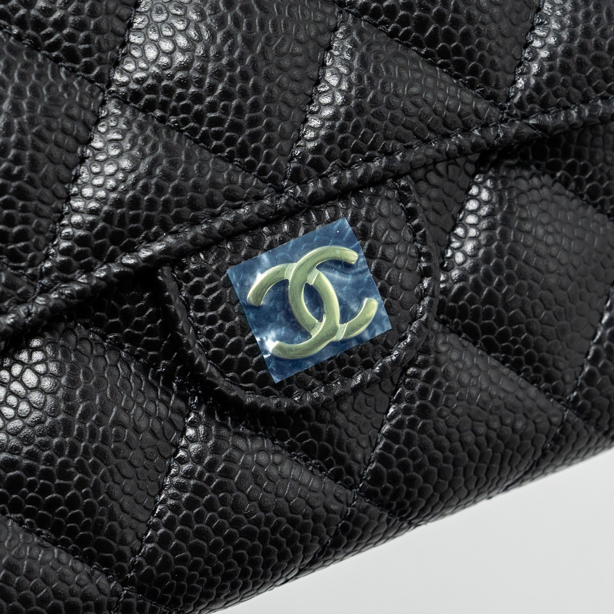 Chanel quilted medium flap compact wallet caviar black  (microchip)