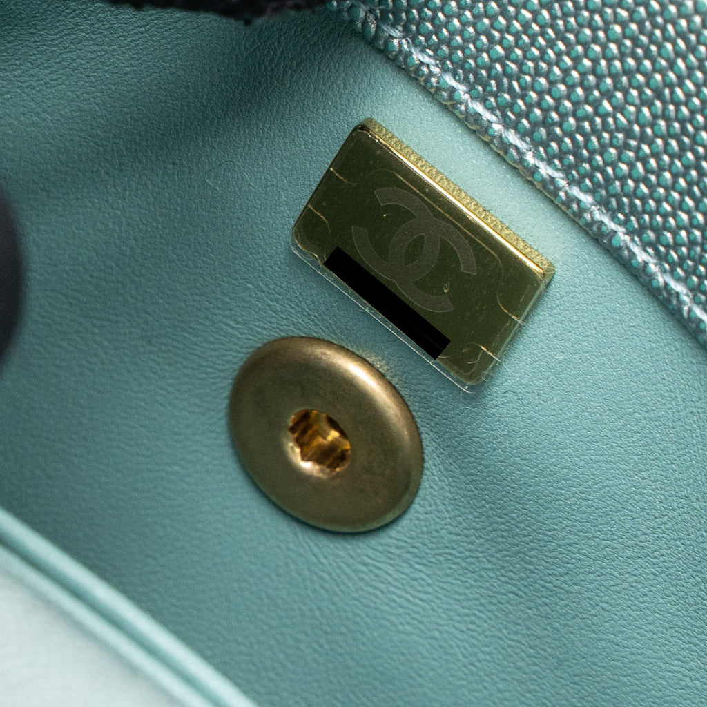Chanel Small Coco Handle Caviar Metallic Light Blue Brushed  (Microchip)