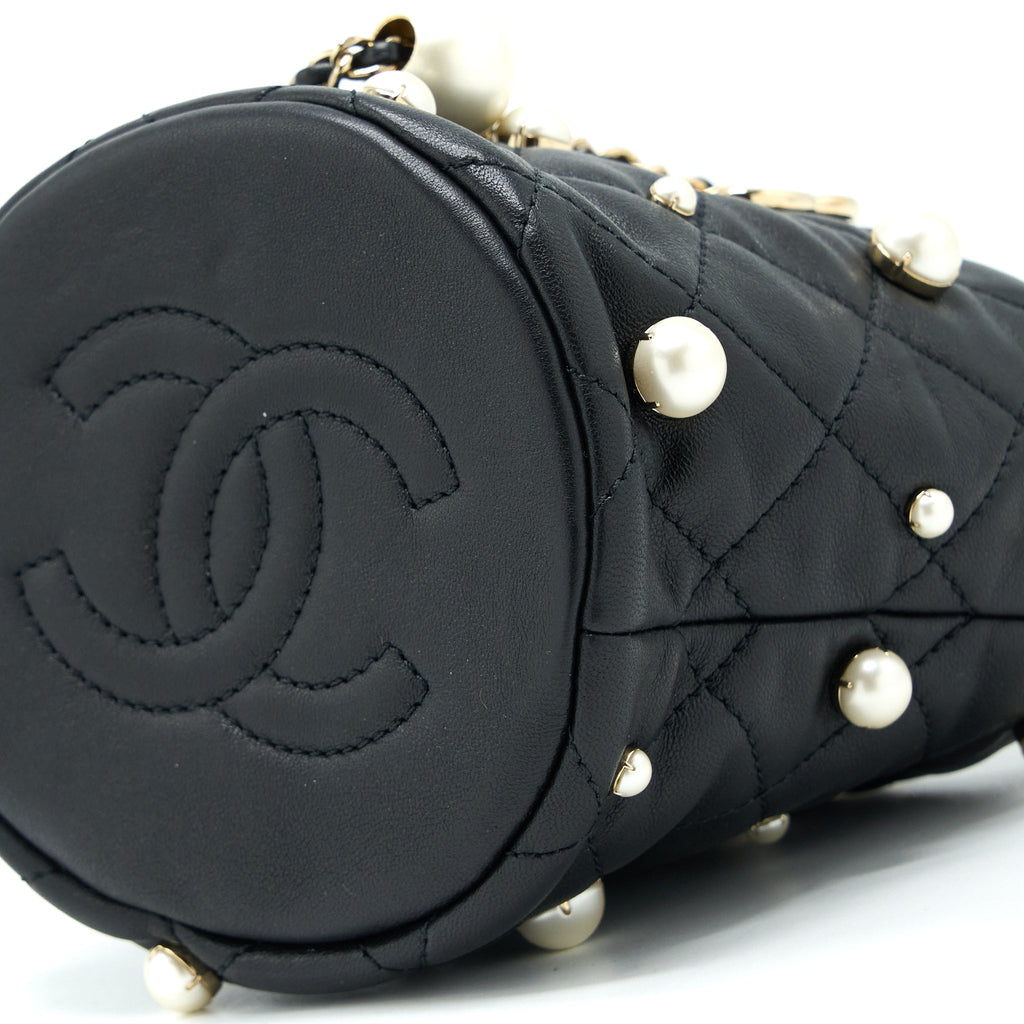 Chanel Mini Pearly Bucket Bag with Chain Lambskin Black L