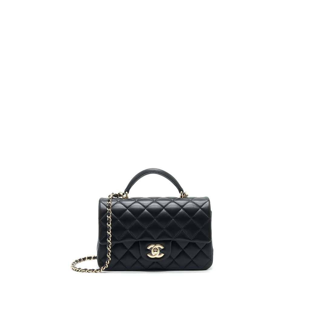 Chanel Top Handle Mini Rectangular Flap Bag Lambskin Black L
