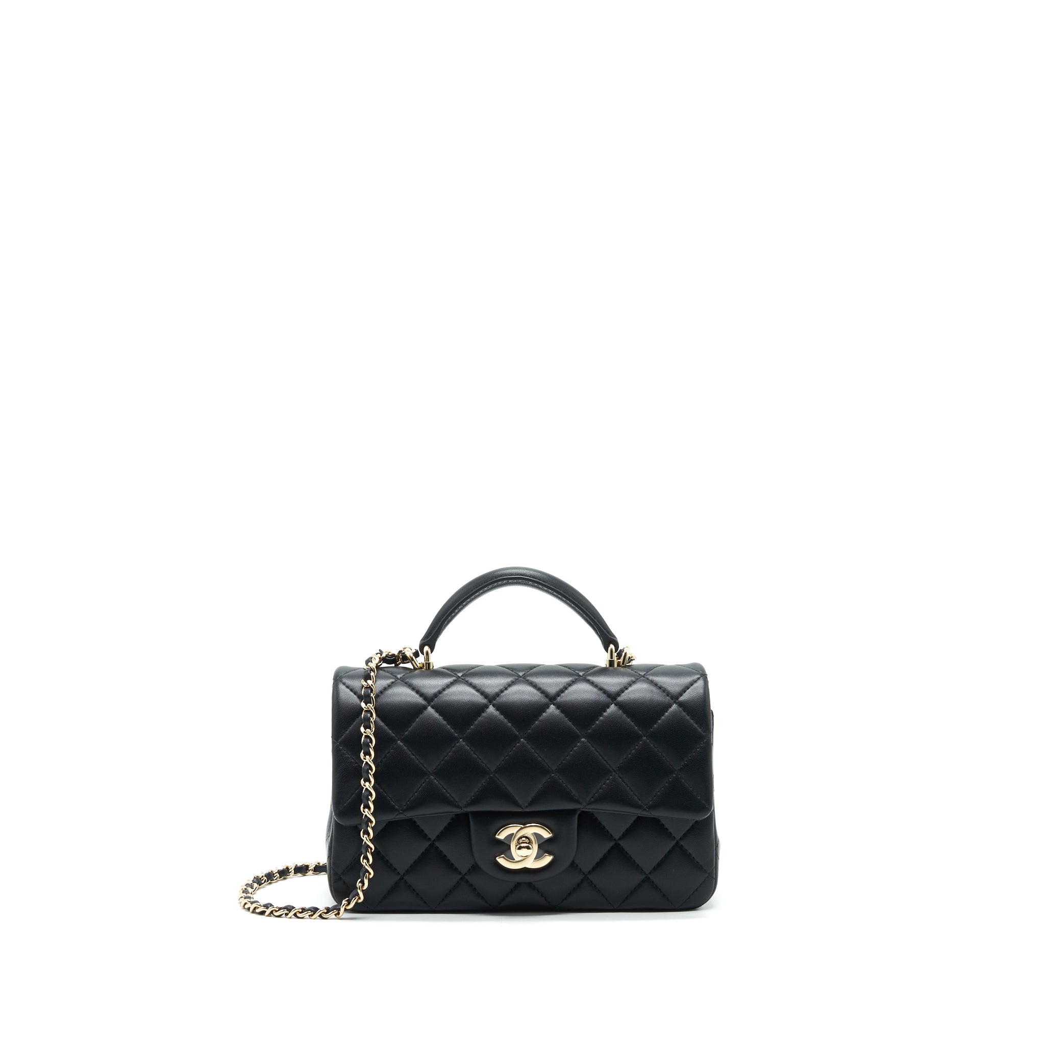 Chanel Top Handle Mini Rectangular Flap Bag Lambskin Black L