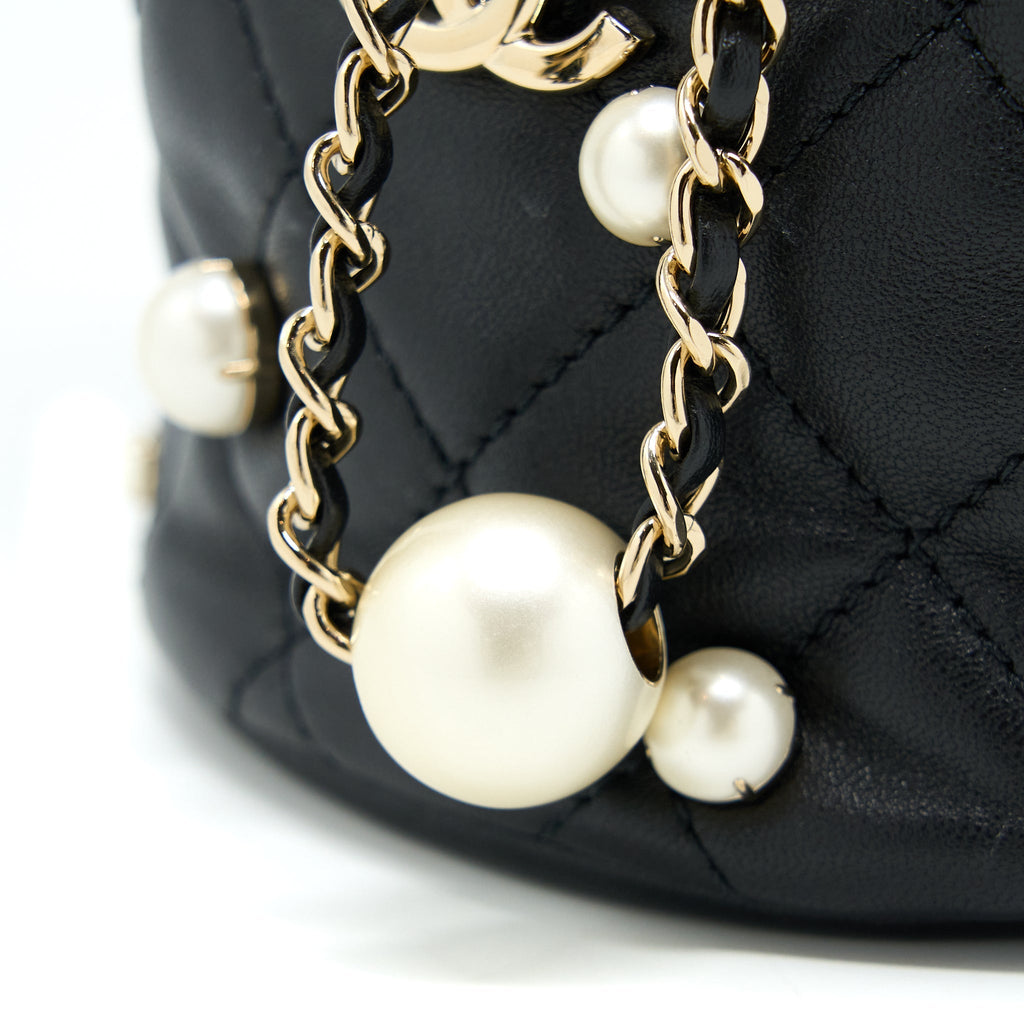 Chanel Mini Pearly Bucket Bag with Chain Lambskin Black L