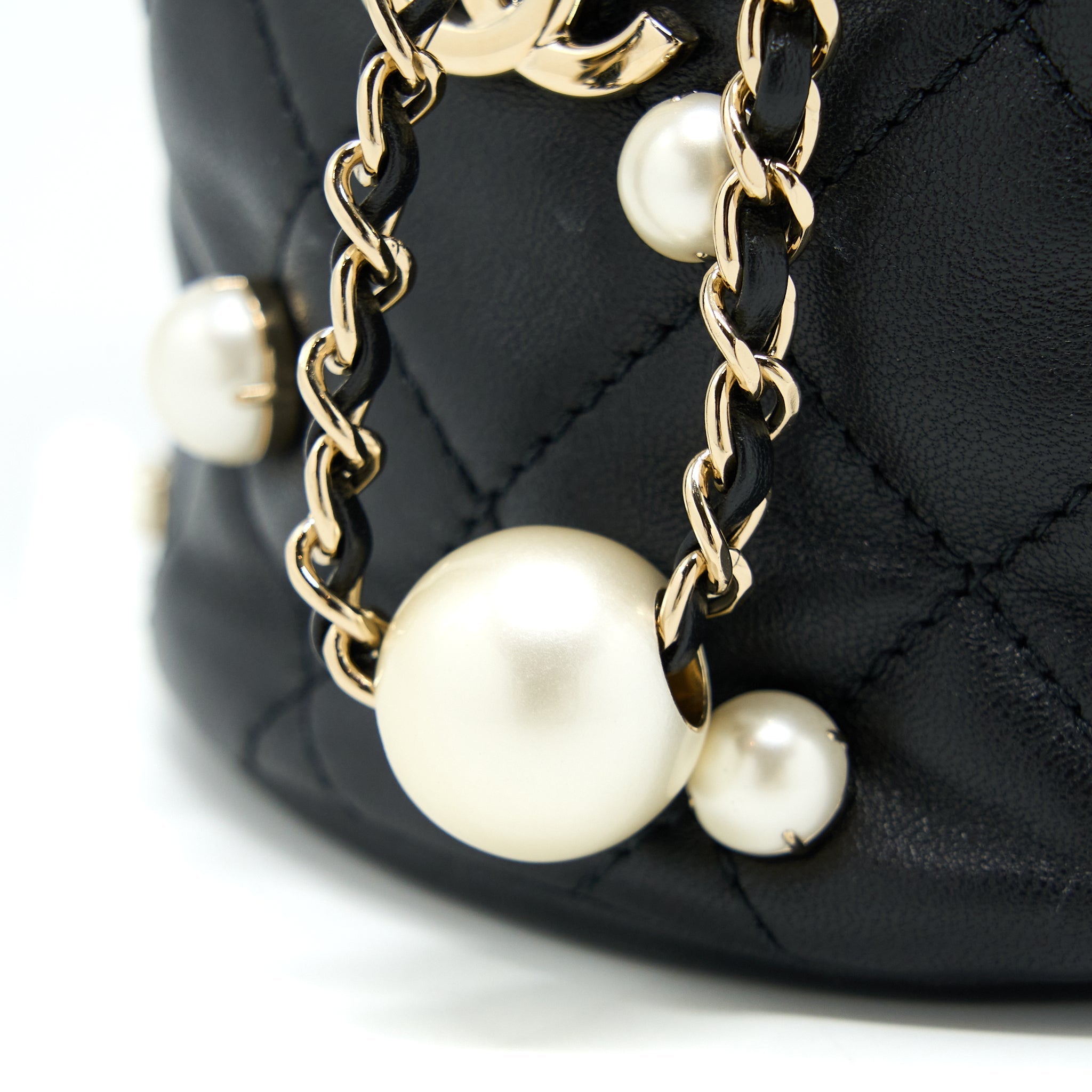 Chanel Mini Pearly Bucket Bag with Chain Lambskin Black L