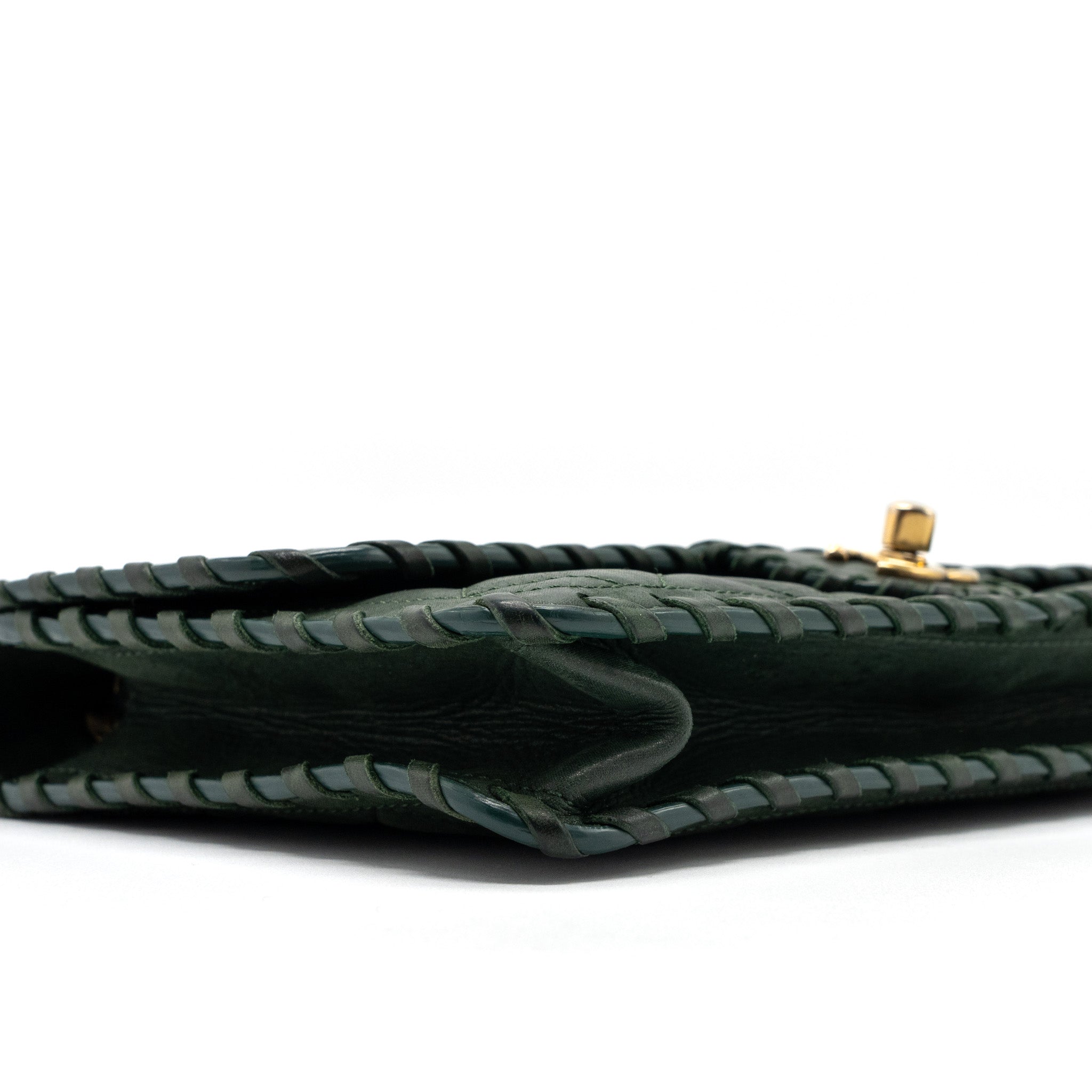 Chanel quilted flap bag calfskin green ruthenium