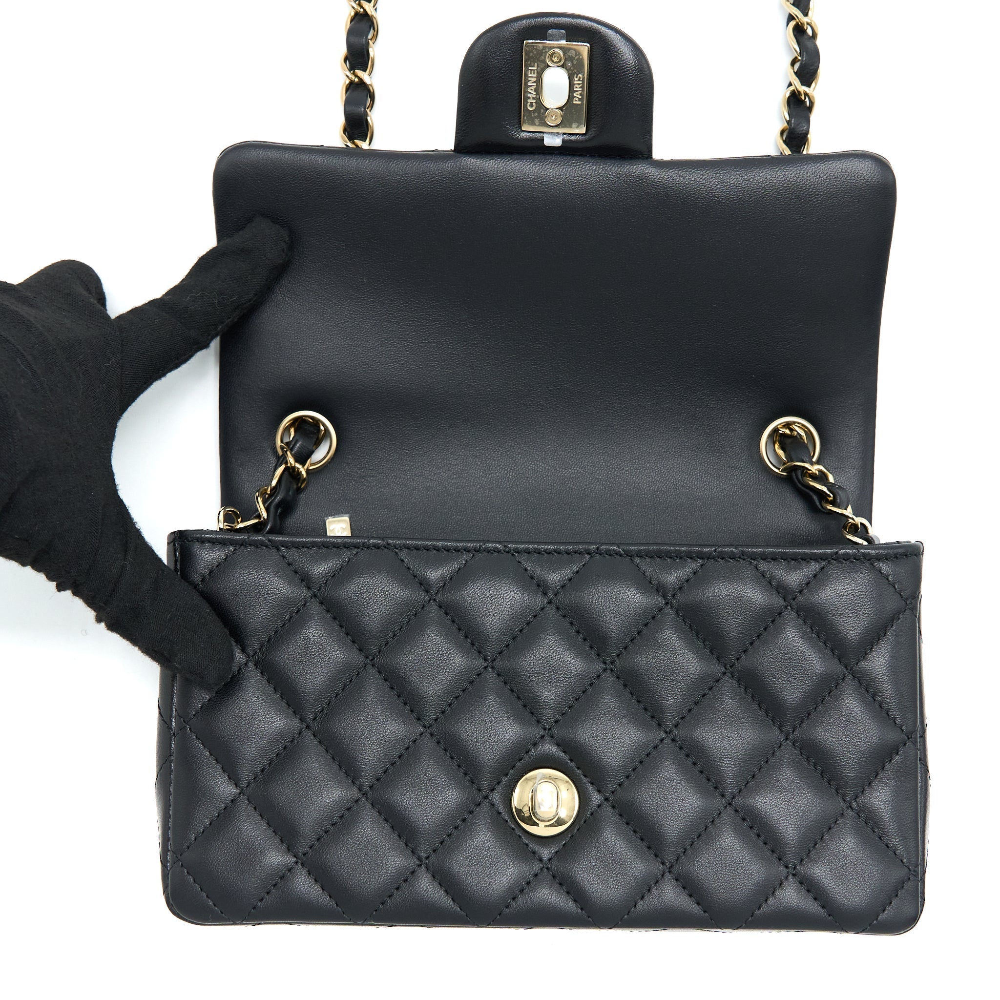 Chanel Classic Mini Rectangular Flap Bag Lambskin Black L (Microchip)