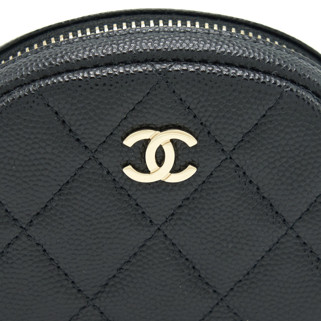 Chanel CC Logo Round Coin Purse Caviar Navy L