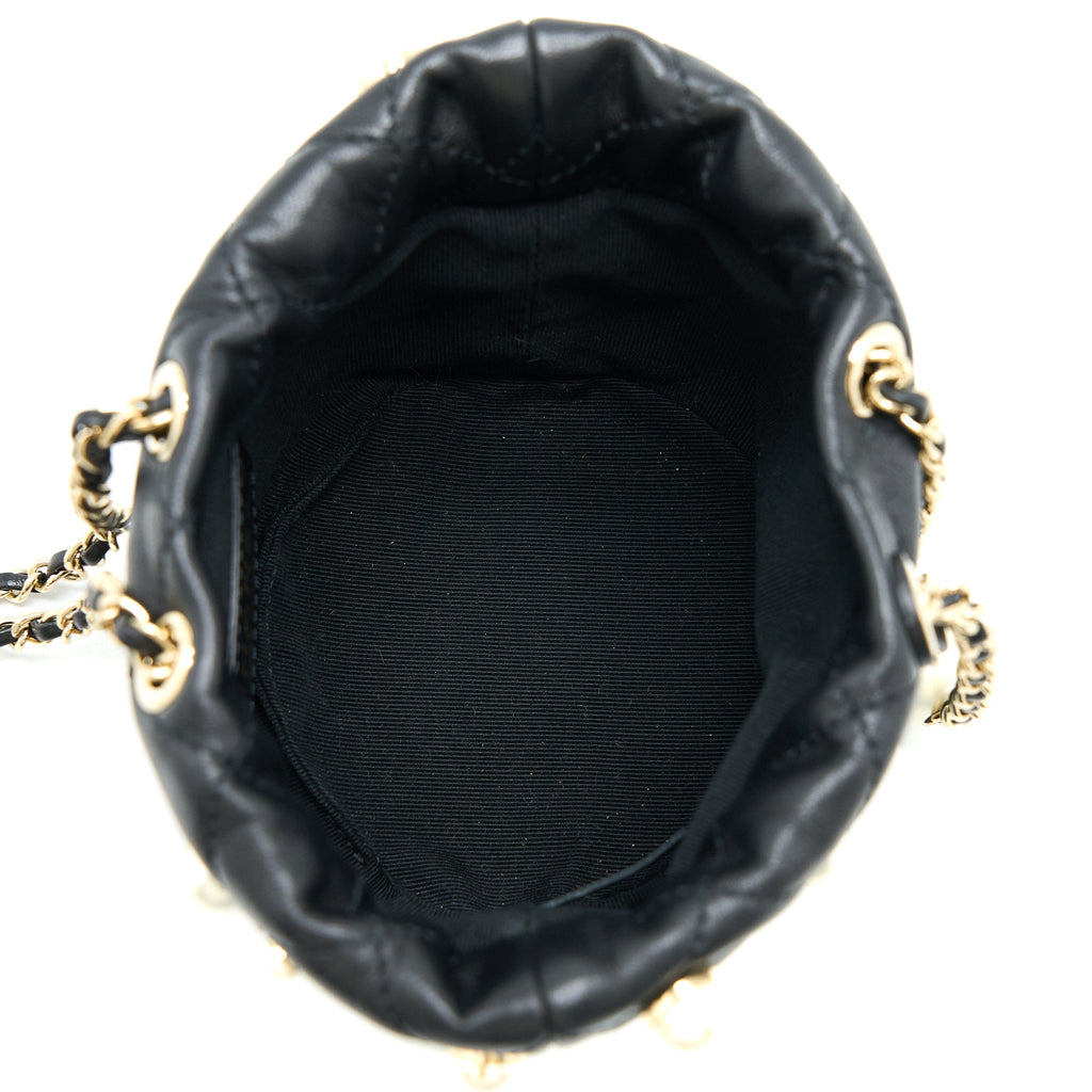 Chanel Mini Pearly Bucket Bag with Chain Lambskin Black L