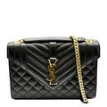 YVES SAINT LAURENT Medium Envelope Leather Chain Shoulder Bag Black